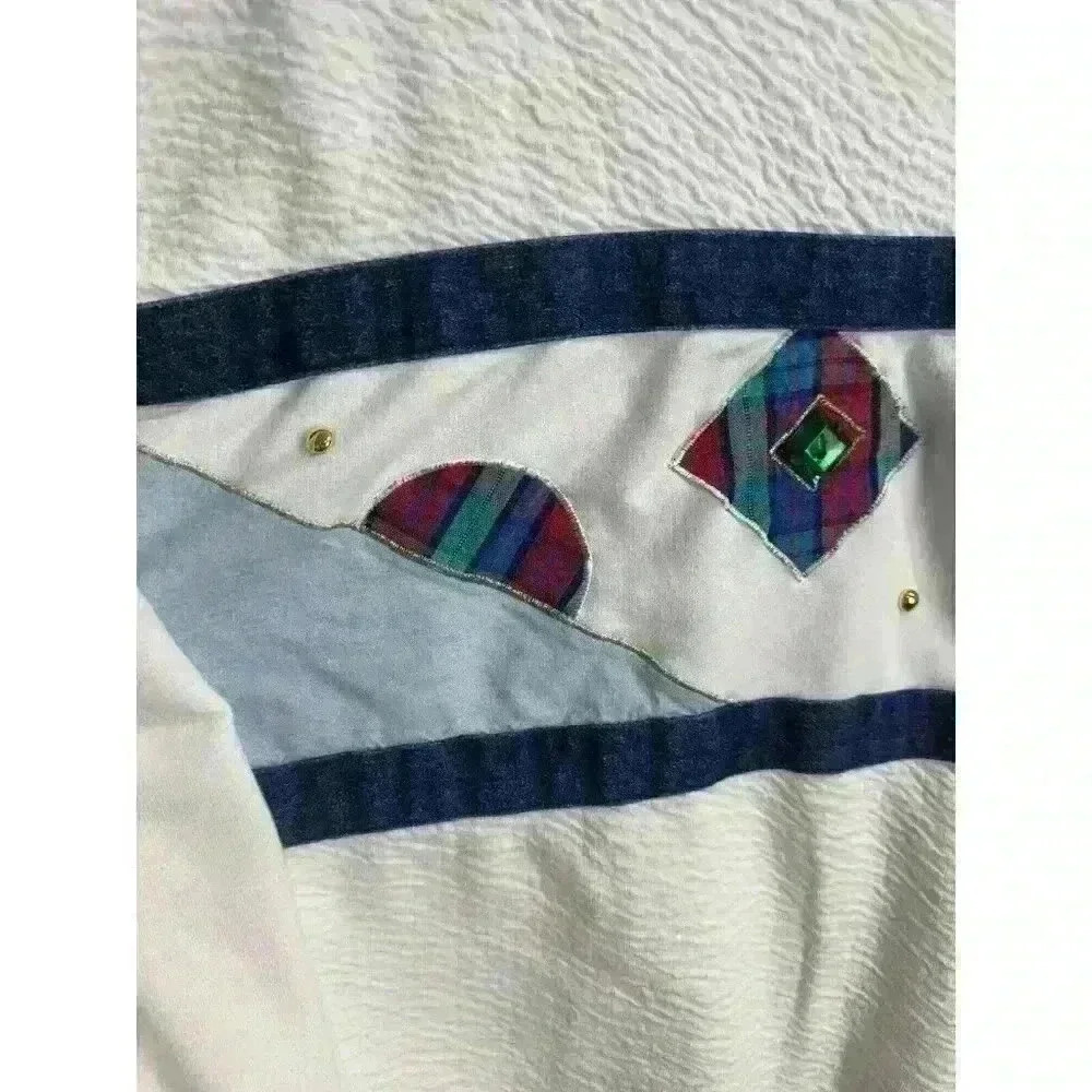 VTG 90s Koret City Blues Long Sleeve Embroidered Cotton Sweater Shirt Denim Sz M - Picture 2 of 10